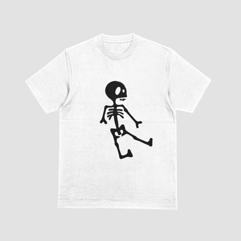 White T-Shirt with Black Skeleton Graphic