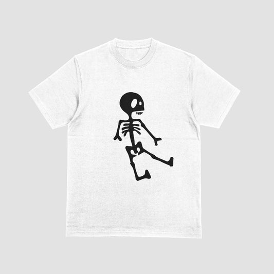 White T-Shirt with Black Skeleton Graphic