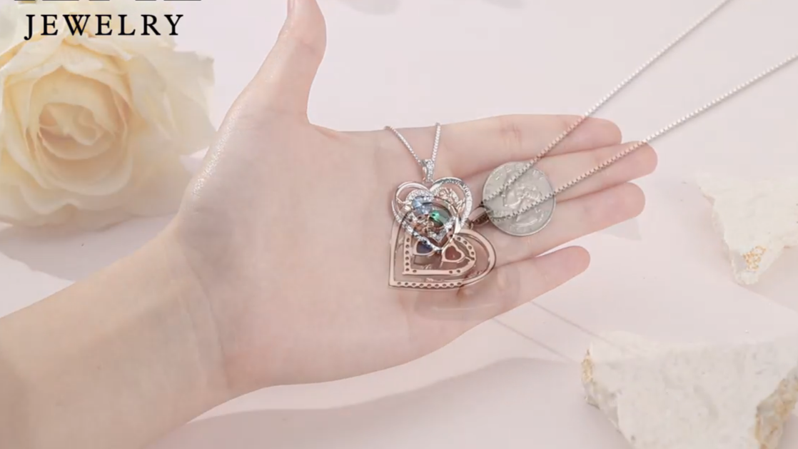 Double Birthstone Necklace for Women with Heart Pendant